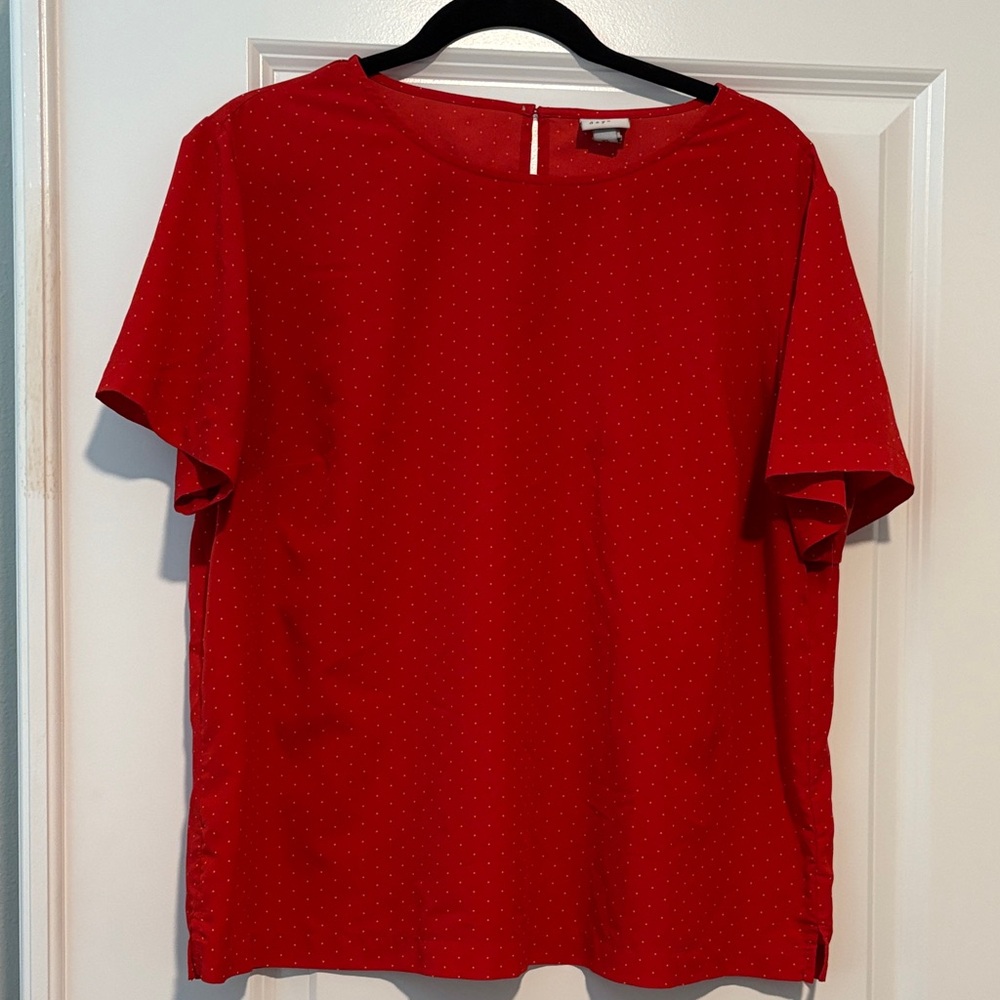 Women’s A New Day Red and White Short Sleeve Polka Dot Blouse size XL